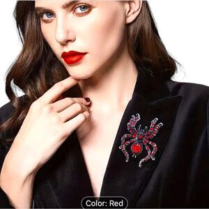 Beautiful crimson ted and black sparkling stones on antique silver pin! New